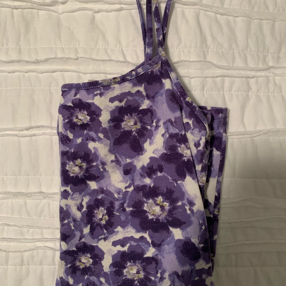 blue and white flower stretchy tank top